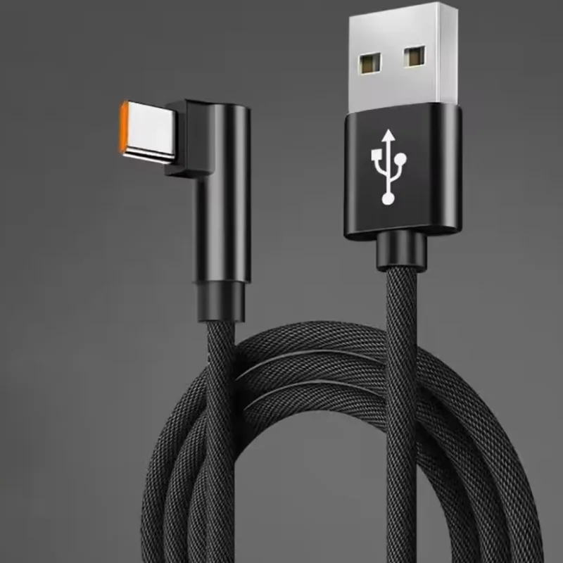 L‑Shape Right Angle Type‑C Fast Charger Cable Nylon Braided Durable Anti‑Break Charging Cord 1m 2m For Huawei Xiaomi Samsung