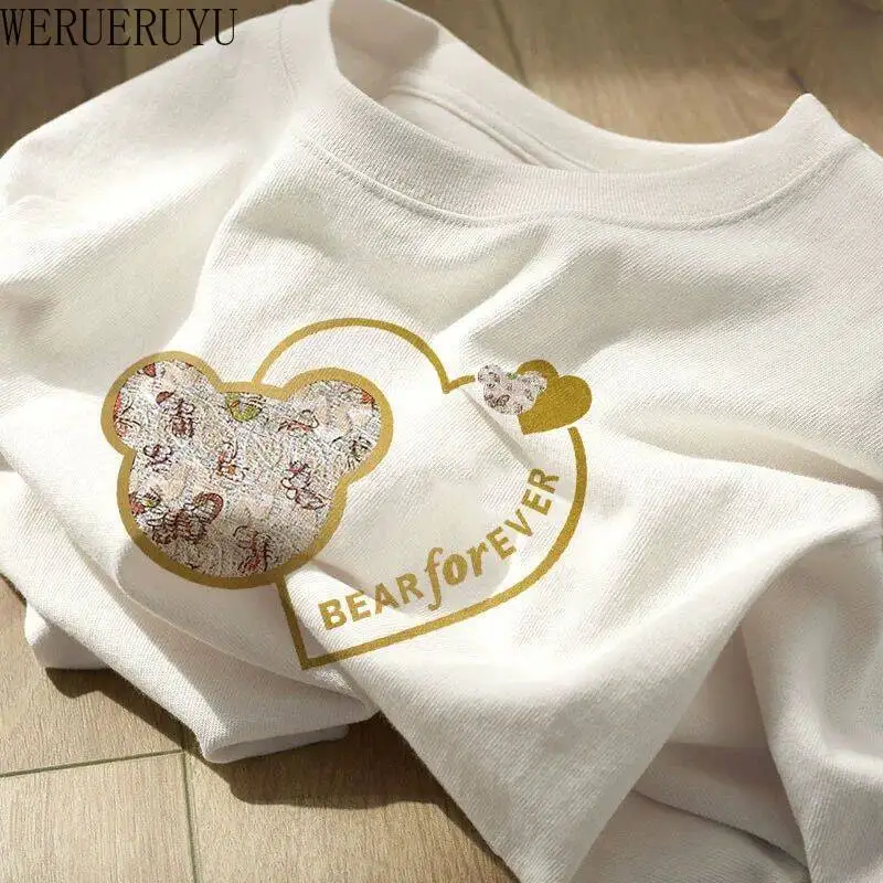 

Футболка с мультяшным принтом, белая, с коротким рукавом, женская, в стиле Y2K, корейская мода, летняя уличная одежда, свободная повседневная женская футболка