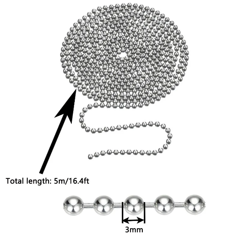 5m 1,2-4mm Stahlkugelkette für Schmuckherstellung, Armband-Bastelzubehör, Silberne Metall-Reißverschluss-Kugelkette auf Rolle – Detail 3