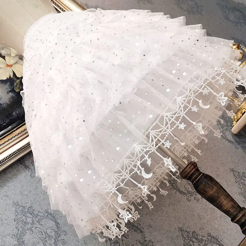 Stars Moon Tassel Women Petticoats Fluffy Bubble Tutu Skirt Crinoline Violent Daily Adjustable Fish Bone Underskirt Tulle Skirt