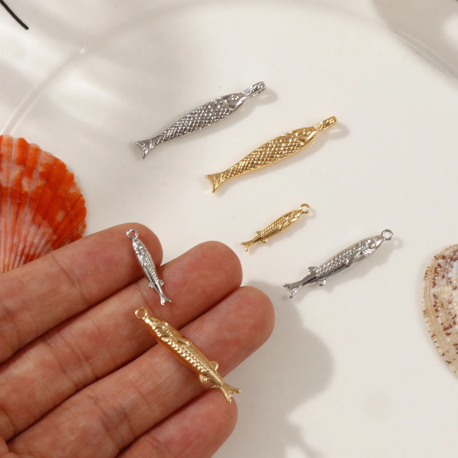 2 PC 황동 오션 쥬얼리 참 DIY 목걸이 팔찌 쥬얼리에 대한 3D 물고기 동물 펜던트 결과 액세서리 만들기