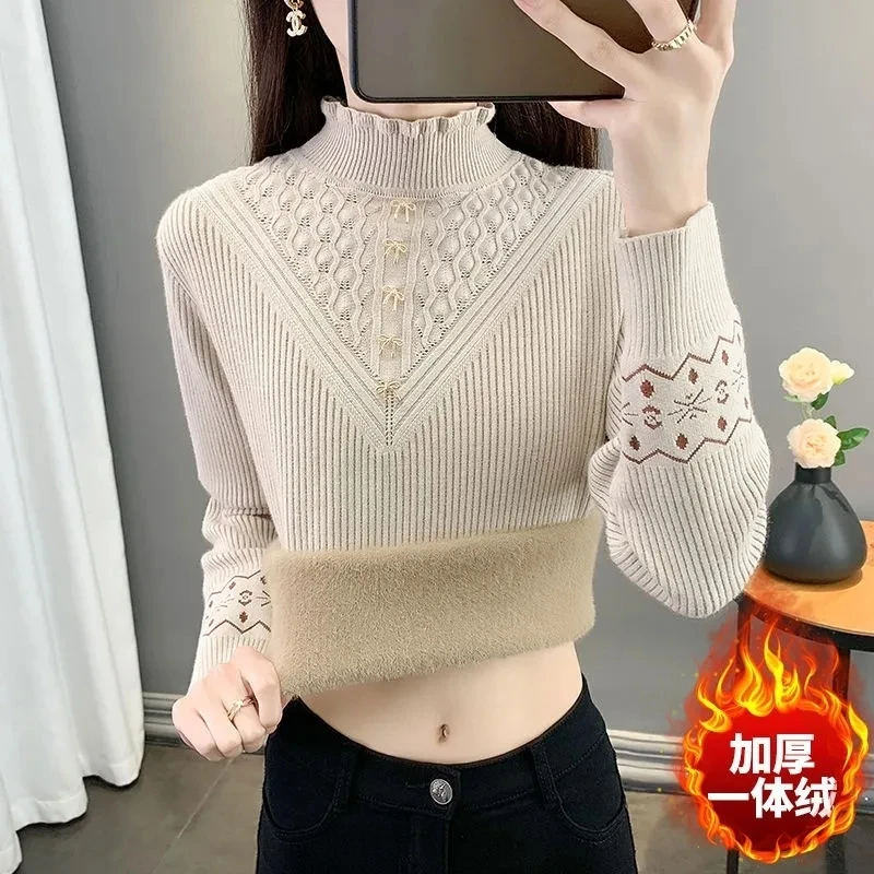 Peluche caldo maglione donna 2024 autunno inverno addensare pullover caldi maglioni donna mezzo dolcevita maglioni lavorati a maglia top femminili