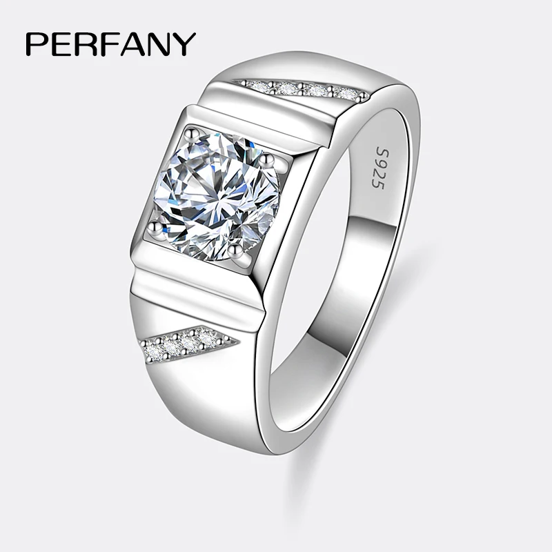 

PERFANY 1/2CT кольцо с муассанитом для мужчин S925 чистое серебро сверкающий бриллиант властное обручальное кольцо роскошные свадебные украшения подарок