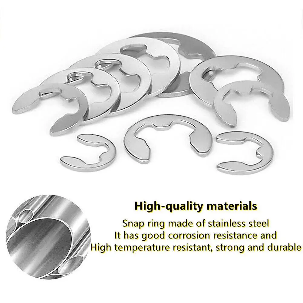 120pcs Open retainer E-clips Snap Retaining Circlip Kit Steel E Type Clip Washers 1.5/2/3/4/5/6/7/8/9/10mm