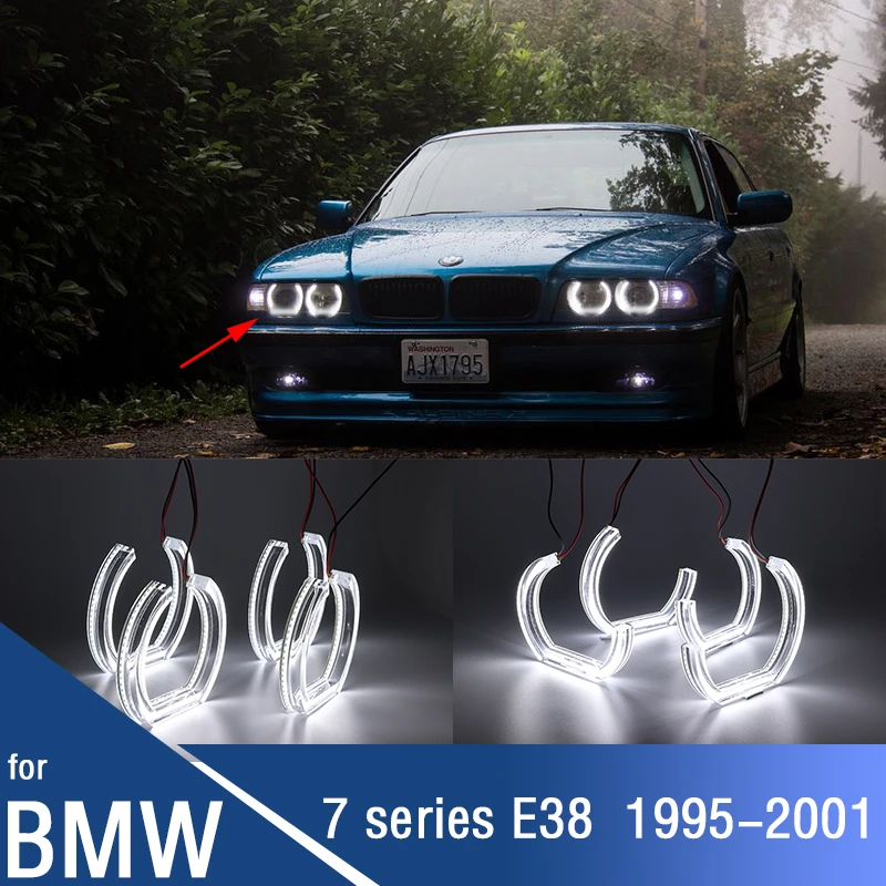 

for BMW 7 Series E38 740i 740iL 750i 750iL 730d 740d 728i 1995-2001 DTM Square Bottom 6000K WHITE LED Angel Eyes