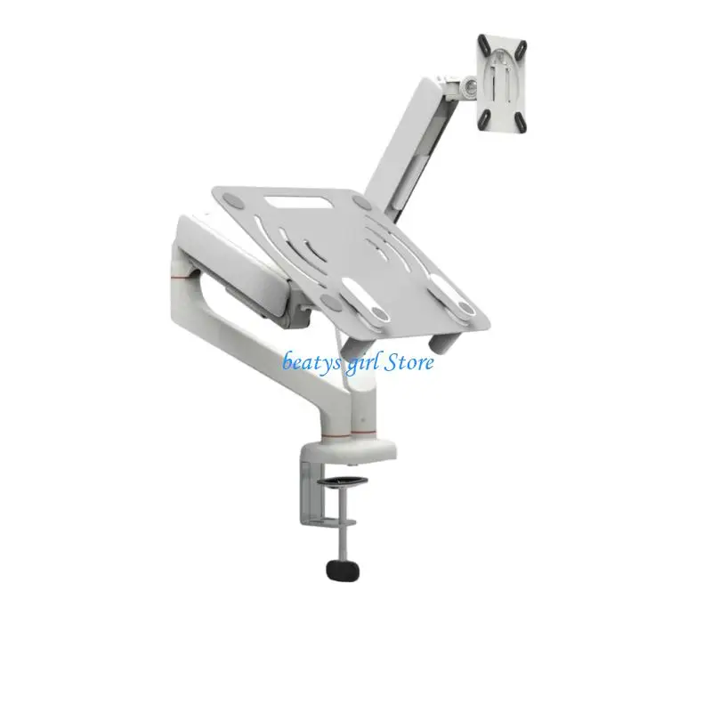 C7AB Desk Mount Monitor and Laptop Arm, Gas Spring Adjustable Stand for Double Device Viewing and Organized Cable Routing