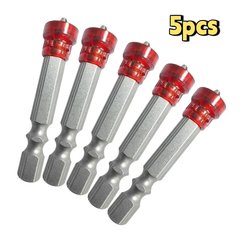 5pc Red 50mm PH2 Cross Screwdriver Head S2 Magnetic Hand Screwdriver Single Head Magnetic Coil Detachable Positioning Tool Set