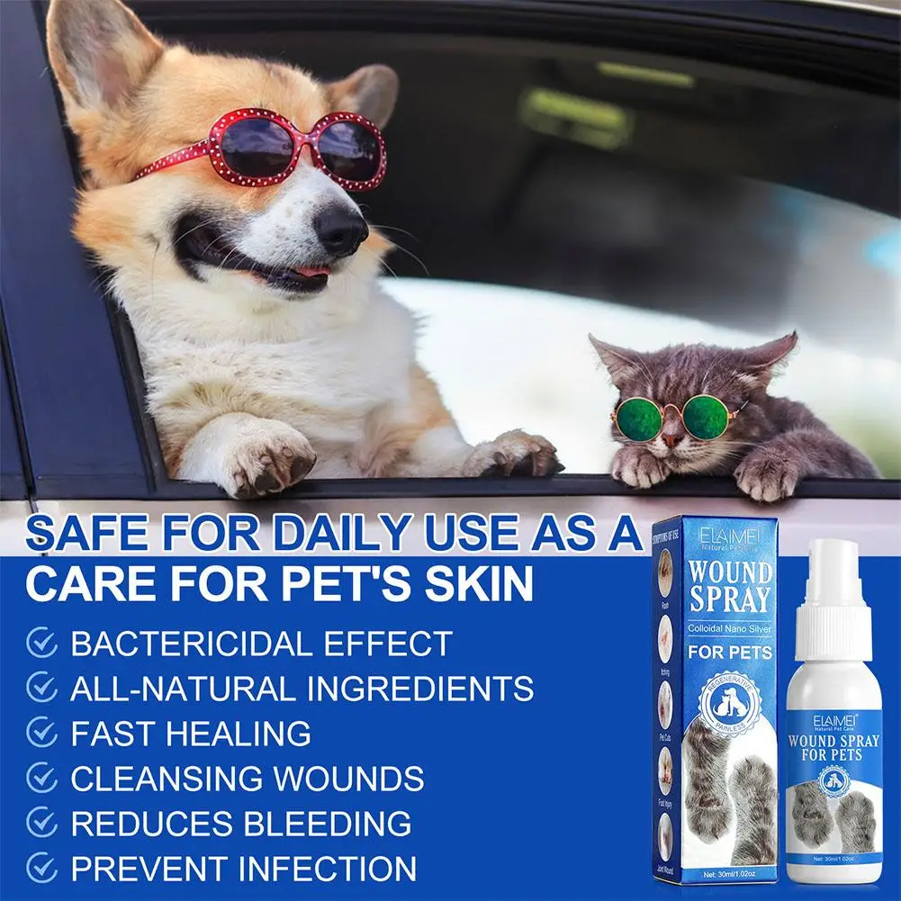 30ml Pet Wound Spray Dog Cat Skin Rash Moss Scratch Wound Treatment Repair Bacteria Blocking Liquid Wound Spray