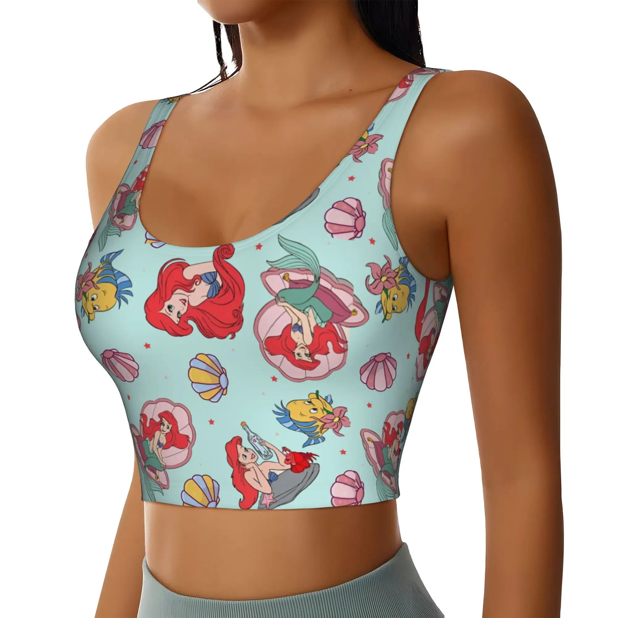 Custom Littles Anime Mermaides Workout Crop Tank Tops Women's  Yoga Sports Bras