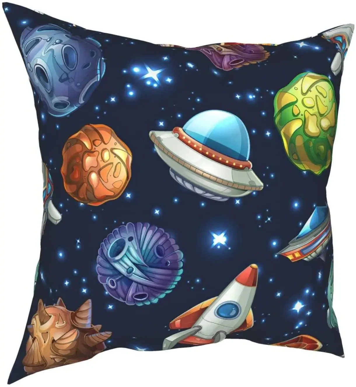 Car Sofa Home Decoration Space Cushion Cover Cartoon Rocket Spaceship Meteorite Planet Decoration Pillowcase