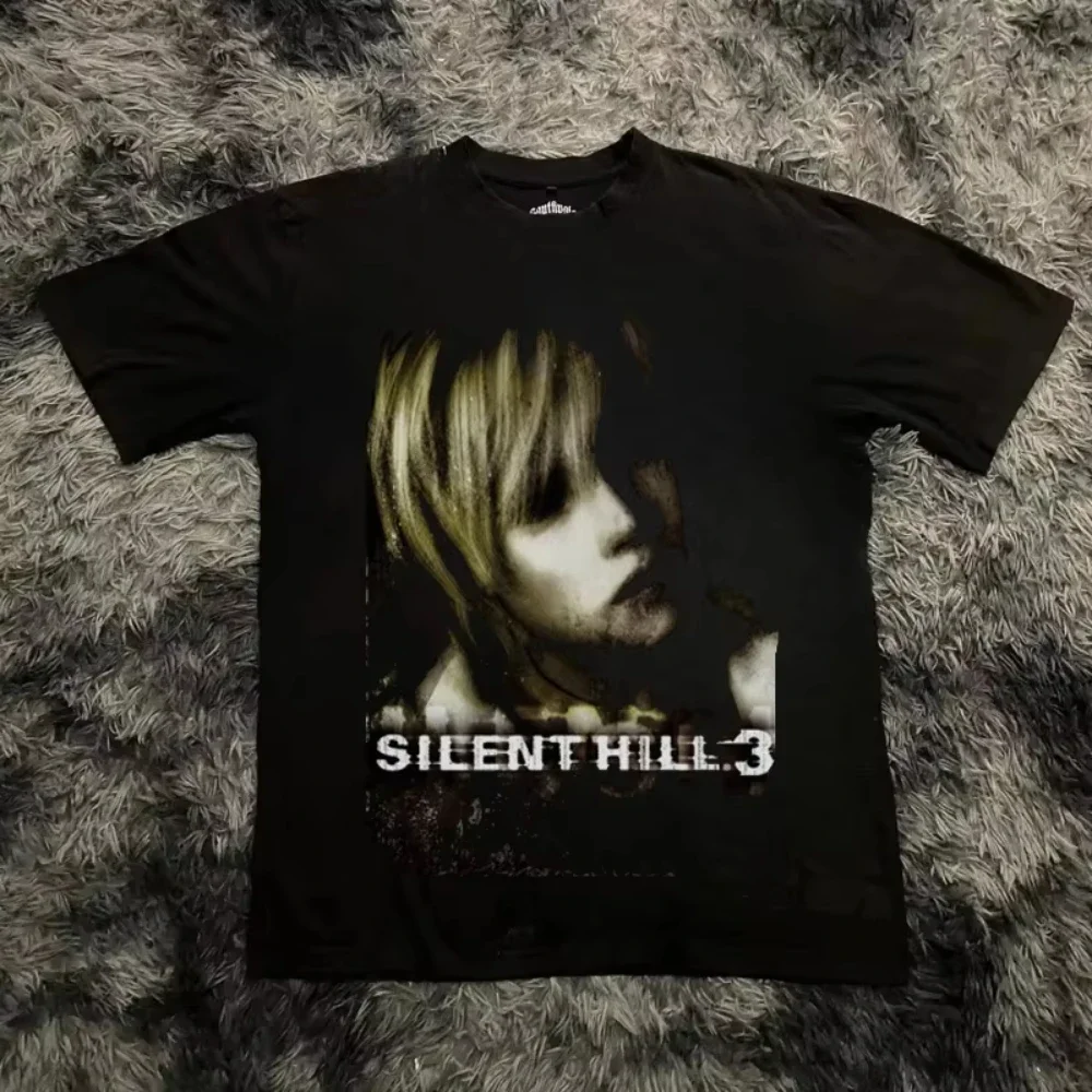 2026 Men Vintage Dark Horror Scene Collage Graphic T Shirt Chest Print Crewneck Tees Unisex Black Oversized Short Sleeve T-shirt