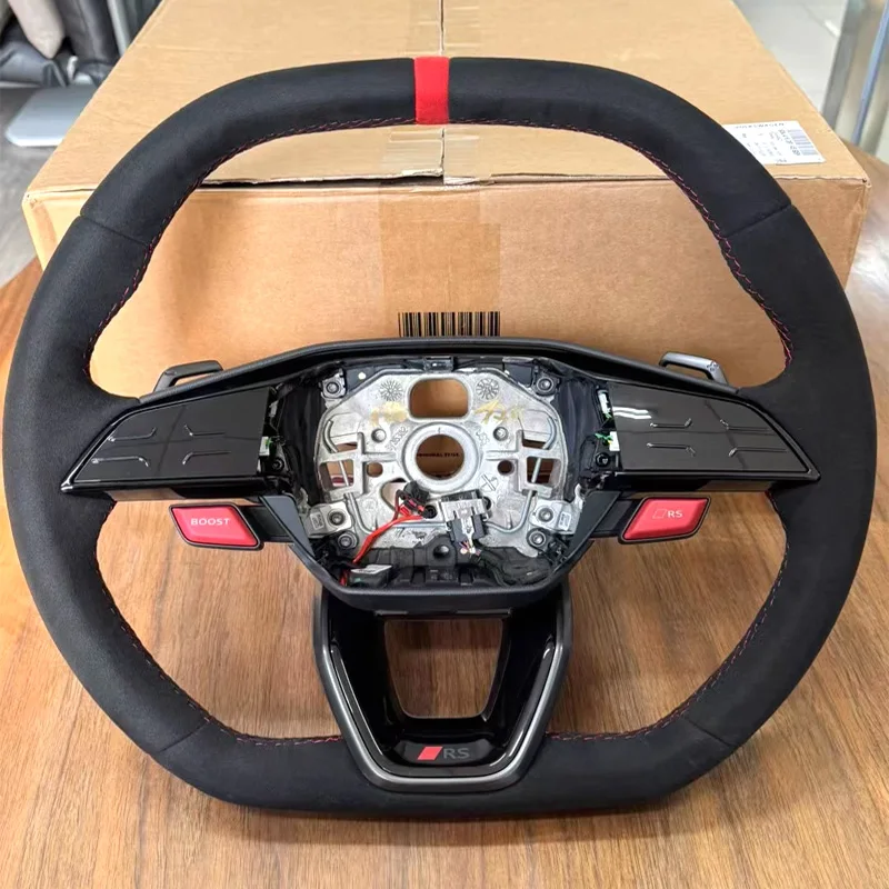 For Audi E-tron RS GT Q5 2024 2025 Hand Stitched Non-slip Red Mark Suede&Leather Steering Wheel Cover Accessory
