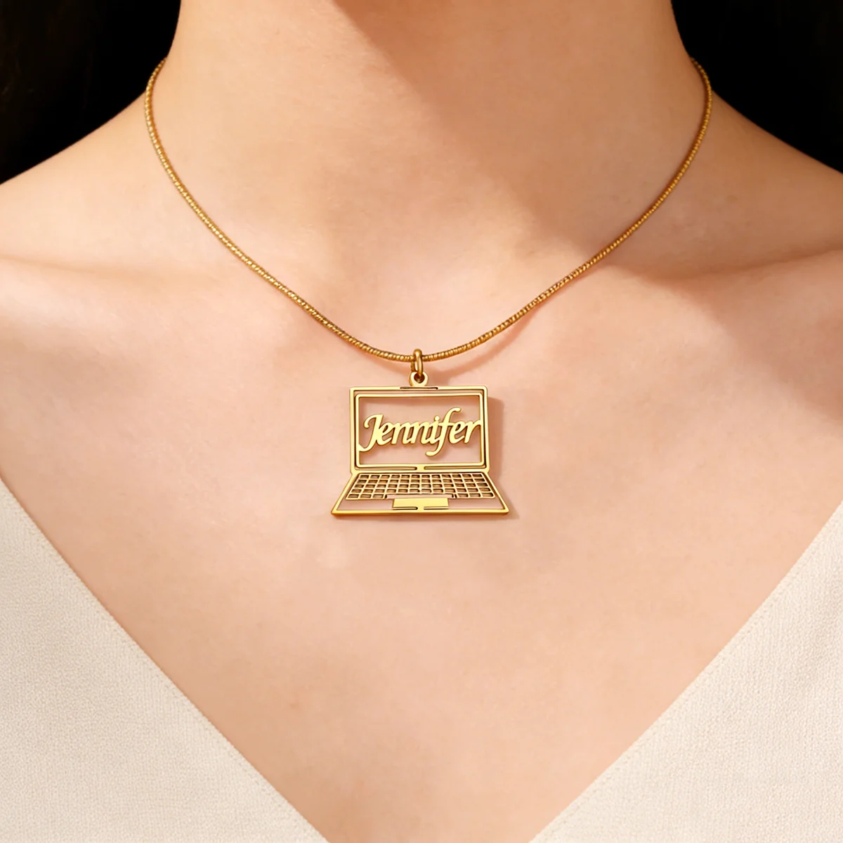 

Custom Laptop Computer Name Necklaces For Women Men Stainless Steel Customized Pendant Necklace Personalized Neck Chain Jewelry
