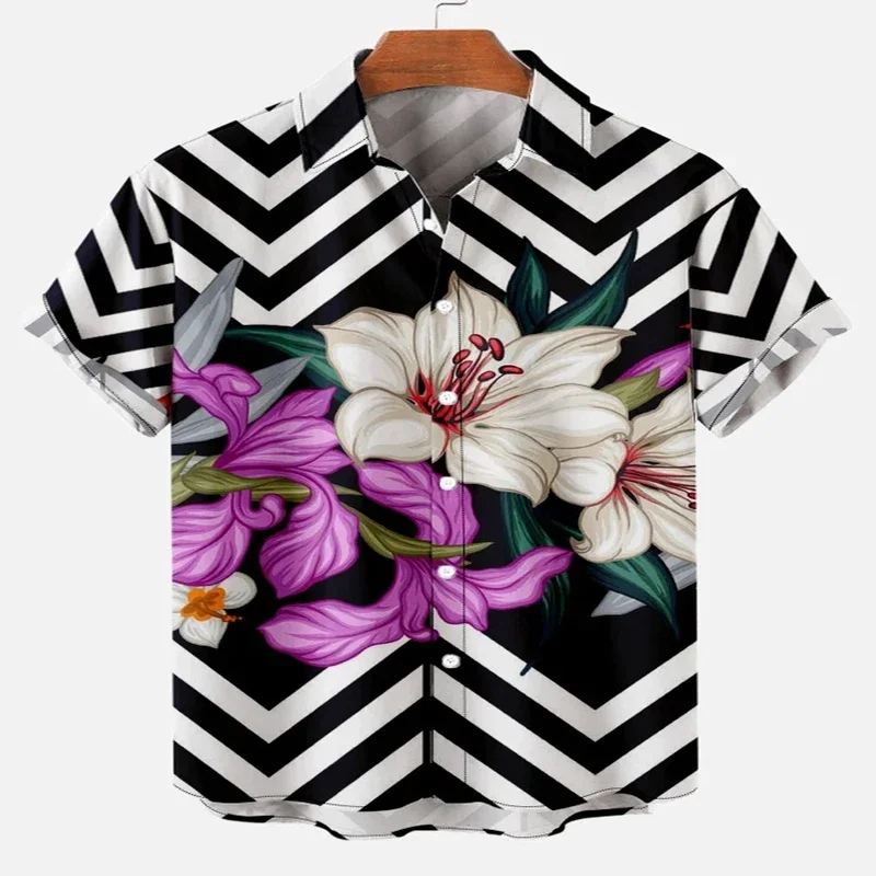 

Resort Floral Stripe Print Short Sleeve Shirt 3D All Over Printed Hawaiian Shirt for Men and Women Casual Shirt Unisex