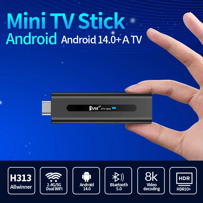 MiNi TV Stick 4K Android TV Allwinner H313 Quad Core 2GB 16GB 8K HDR10+ WIFI 2.4G+5G BT 5 Voice Remote Android 14 Smart TV Stick
