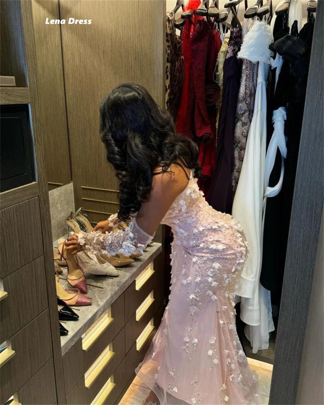 Lena Appliqué Embroidery Luxurious Women's Evening Dresses Women Elegant Party Dresses Woman Wedding Custom Made Pink Dress Prom