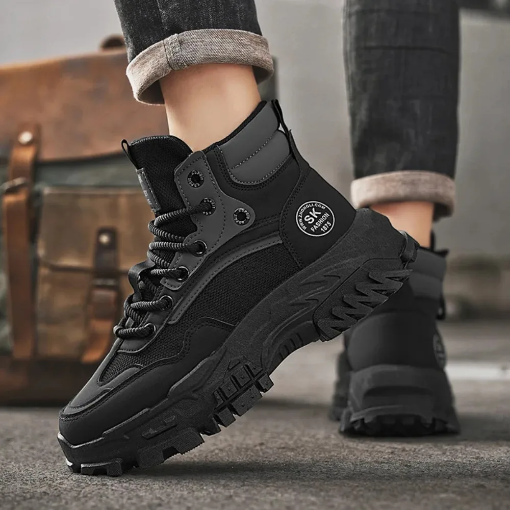

Mens Boots Leather Shoes Platform Boots for Men Outdoor Sneakers Motorcycle Ankle Boots Male Work Boot Casual Hiking Shoes 2025