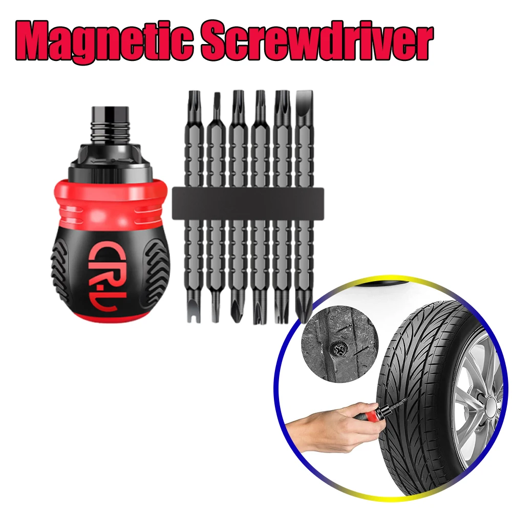 

Compact Magnetic Ratchet Screwdriver Short Stubby Multi Bit Dual Head Precision Hand Tool Kit Cr-V Steel Repair Bits Screwdriver