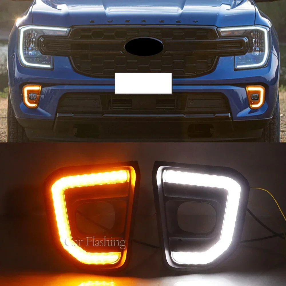 ¡Nuevo! Accesorios para coche, lámpara antiniebla DRL, decoración, luz de circulación diurna LED para Ford Everest 2022 2023 con señal de giro dinámica