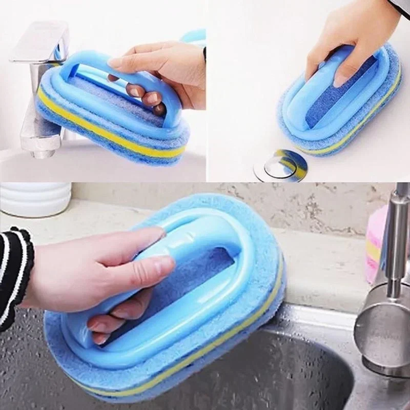 2026 New Sponge Wiper With Handle Sponge Cleaning Brush Thickened Kitchen Dishwashing Brush Magic Sponge Bathroom Cleaning Brush