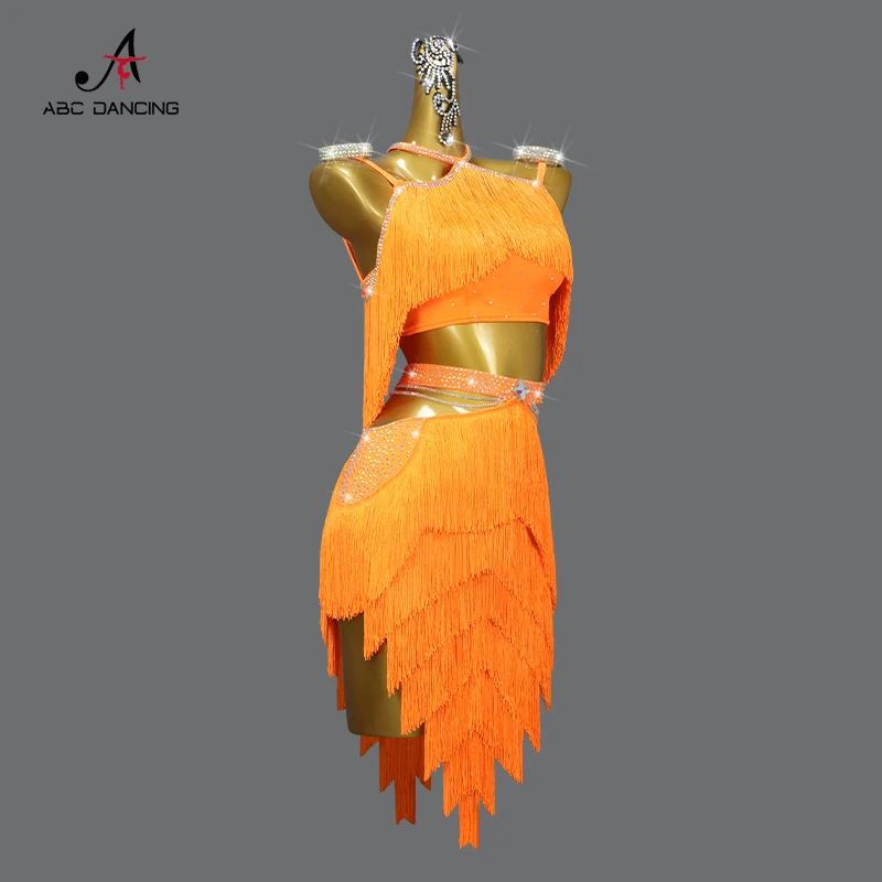 Womens Dress Latin Dance Skirt Sports Costume Girl Ball Competition Dancewear Clothes Fringed Stage Performance Outfit Line Suit