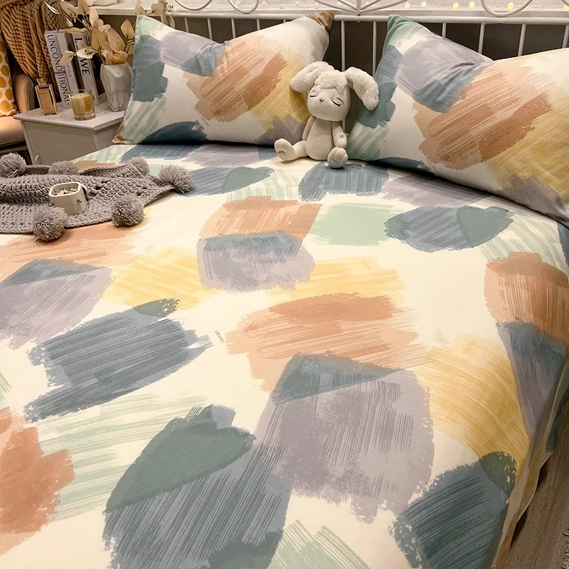 100% Xinjiang Cotton Bed Sheet A Version with Artistic Brushstroke Pattern for Bedroom