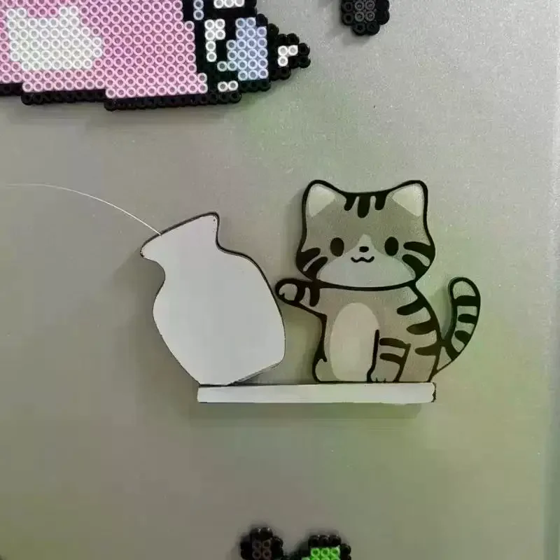 Cat Pushing Vase Refrigerator Magnets Lovely Home Fridge Decor Cute Cat Whisker Collection Box For Office Gift
