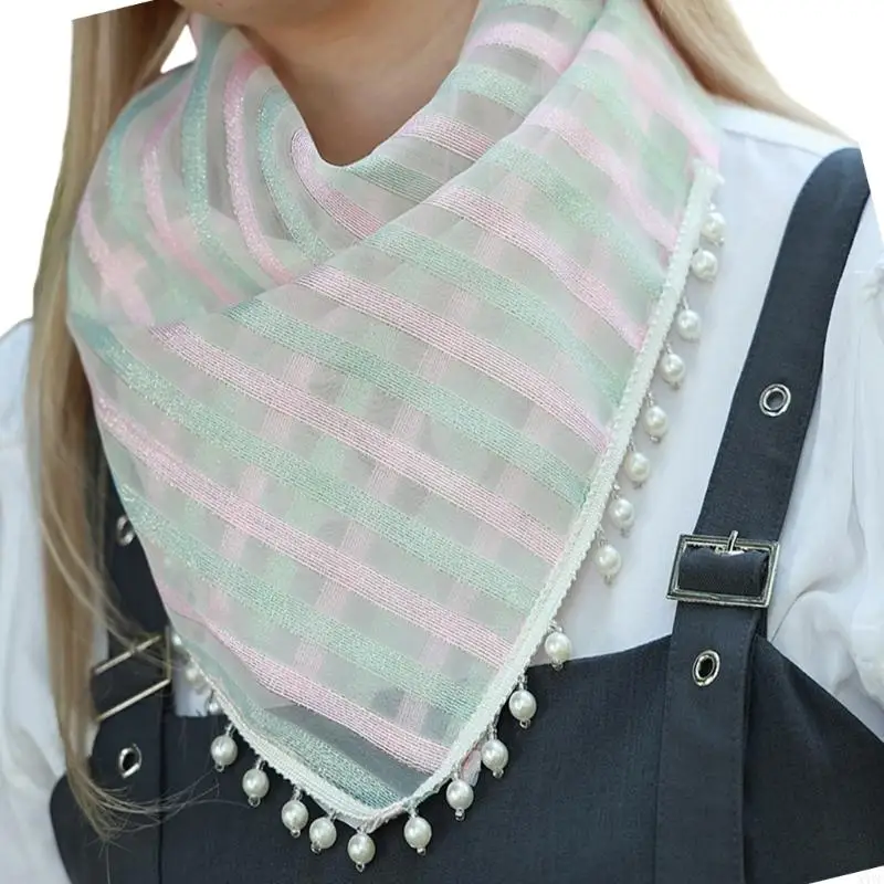 

X4YC Triangular Shawl with Artificial Pearls Tassels And Flower Pattern Great For Women Spring Daily Wear and Night Event