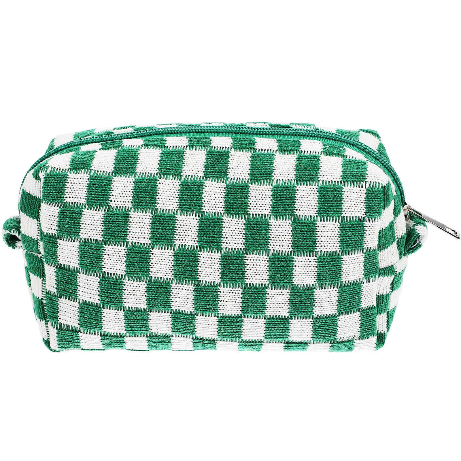 

Checkerboard Bag Large Capacity Knit Storage Blue White Grid Travel Toiletries Pouch Strong Durable Portable