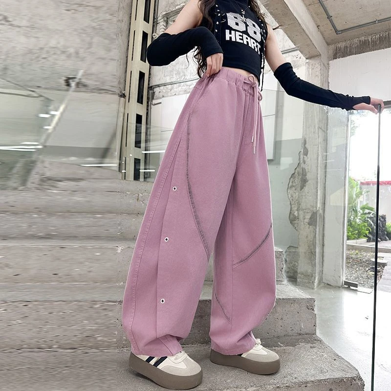Girls' Casual Pants 2026 New Stylish Girls Work Pants Spring and Autumn Wide leg Curved Knife Pants Kids Clothing For 4-14 Years