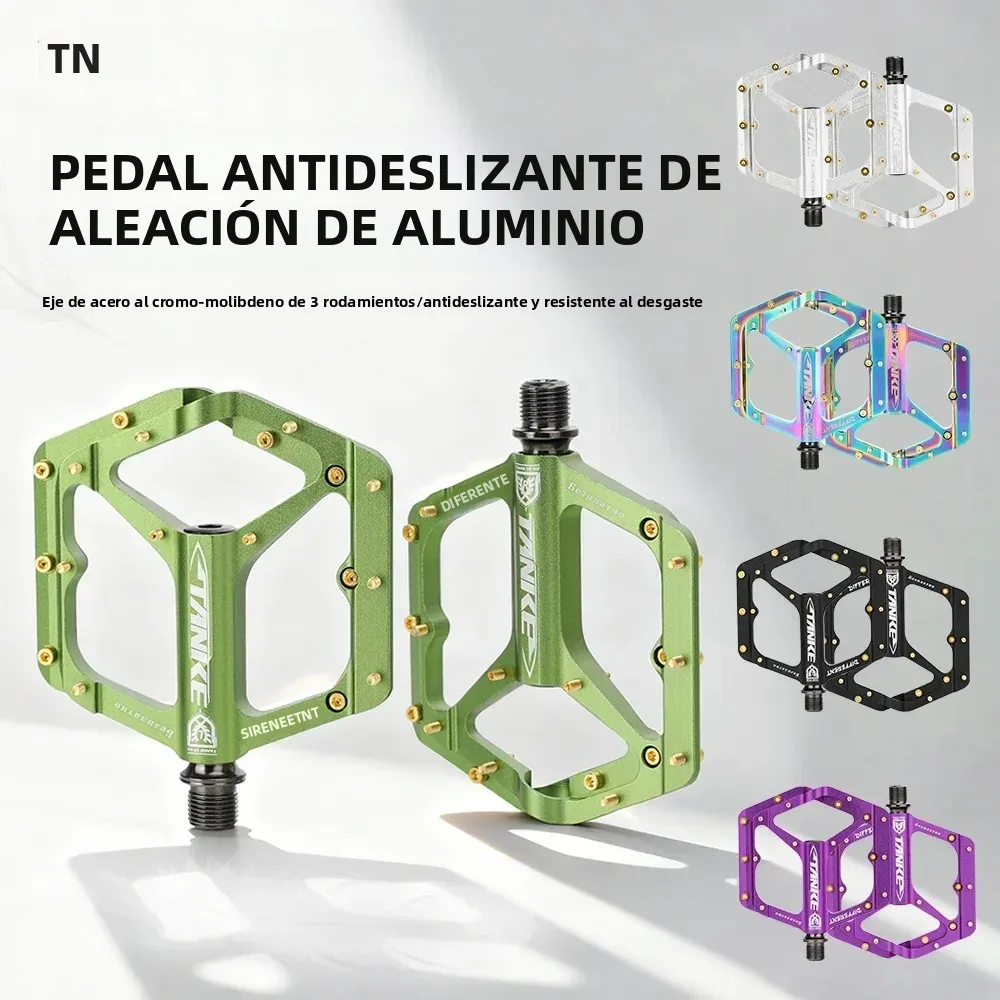 Pedales TANKE MTB de aleación de aluminio ligera, antideslizantes (10 pines antideslizantes/lateral) con grasa y rodamientos, pedal de bicicleta TP-53