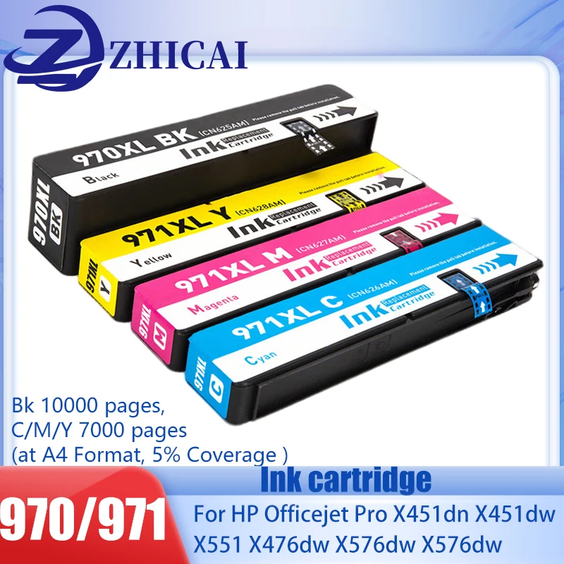 Cartuchos de Tinta 970XL 971XL Substitutos para HP 970 971 Compatíveis com Impressoras HP Officejet Pro X476dw X451dw X576dw X551dw N625