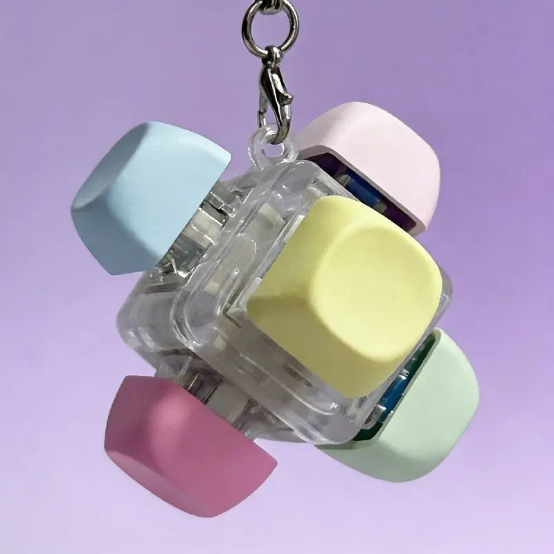 6-Key Fidget Keyboard Clicker Keychain Colorful Cap Decompression Stress Relief Toy for Adults Backpack Pendant Sensory Toys