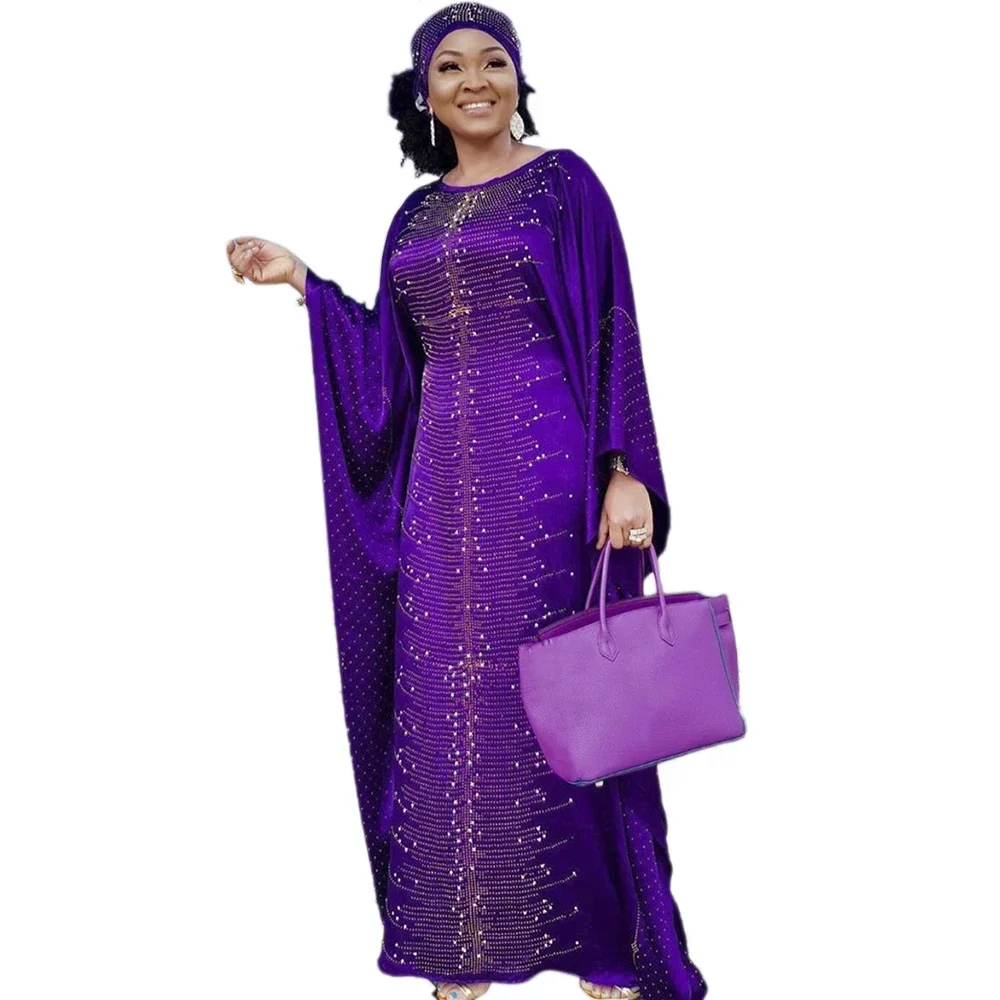 

African Dresses for Women Muslim Fashion Abayas Boubou Dashiki Traditional Africa Clothes Ankara Outfit Evening Gown and Headtie