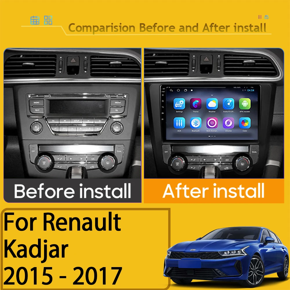 Android 14 For Renault Kadjar 2015 - 2019 Car Player Auto Radio Multimedia GPS Video Navigation Carplay 2 Din  camera Screen DVD