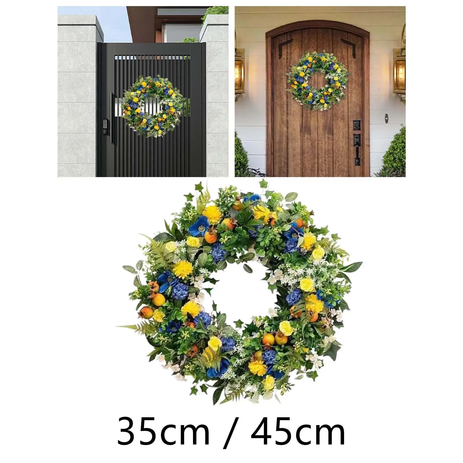 Hanging Decoration Front Door Wreath Simple Summer Flower Wreath Artificial Wreath for Outdoor Garden Farmhouse Patio Decor