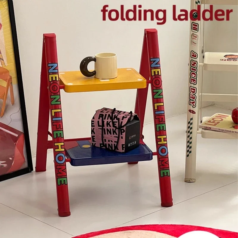 Creative Carbon Steel Folding Ladder Extendable Three-Step Ladder Thickened Anti-Slip Two-Step Stool Stable INS-Style