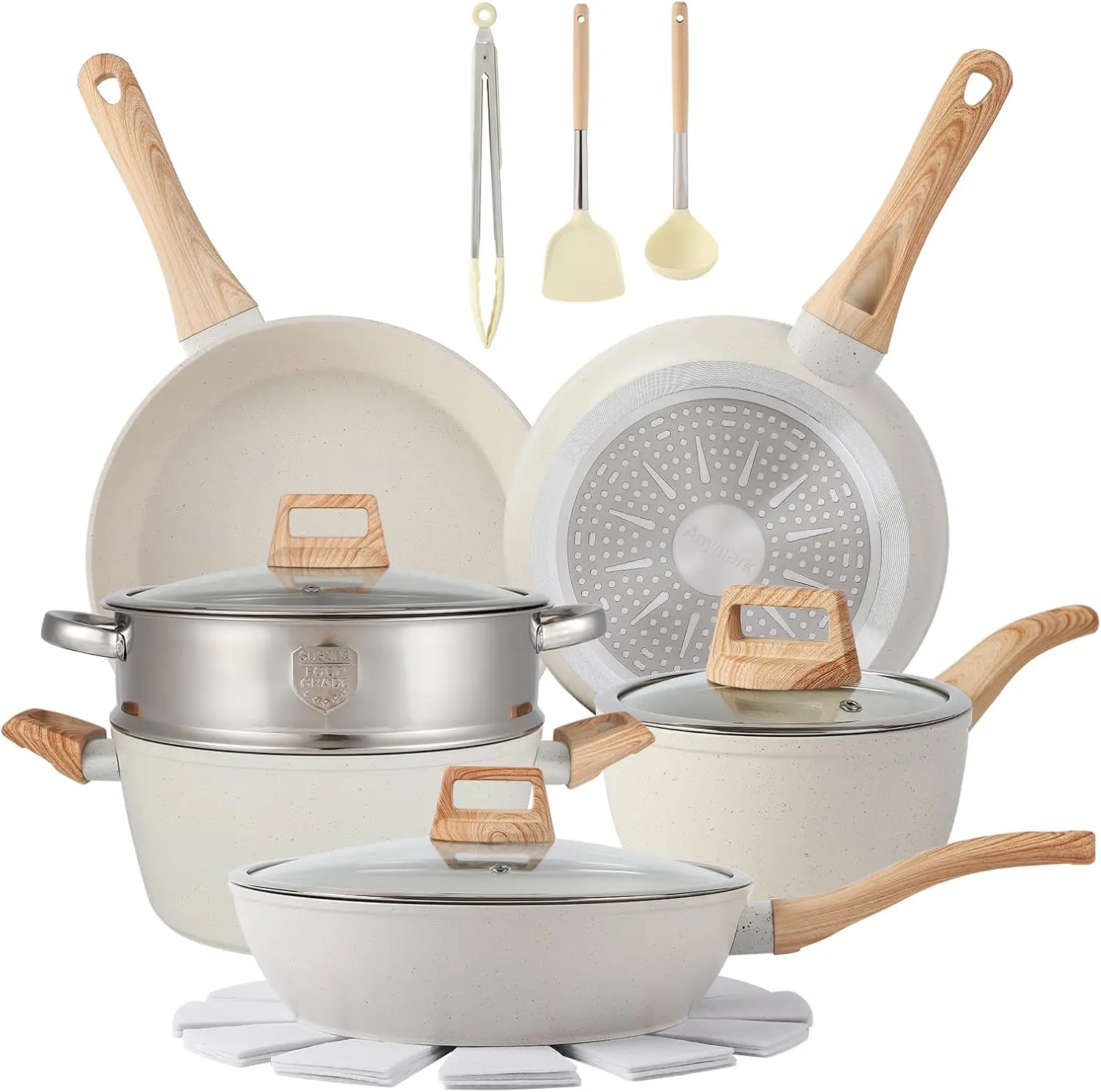 16Pcs Pots And Pans Set Non Stick Cookware Set Nonstick With Cooking Set (White, 16Pieces)