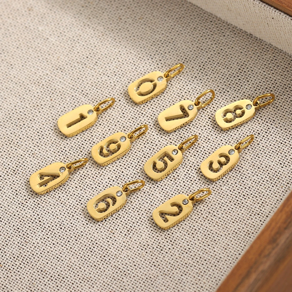 CARLIDANA Stainless Steel Hollow Digital Accessories Pendant Zircon Number Charms Necklace Jewelry Gift for DIY Jewelry Making