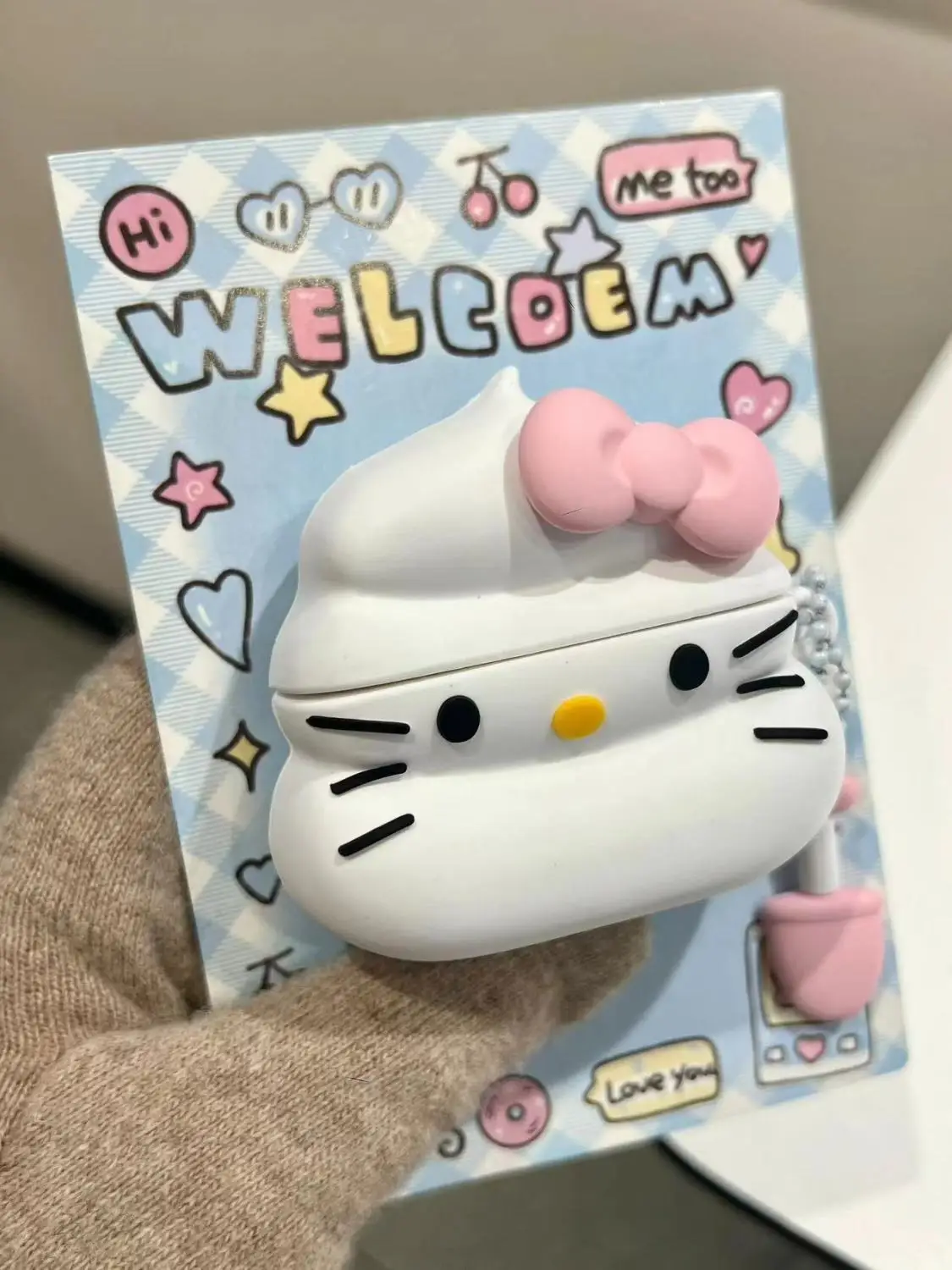 Kawaii Poo Poo Shit Hello Kitty Wacky Case for Airpods 1 2 3 Pro Sanrio Anime Funny Creative 3D Protective Cover with Pendant