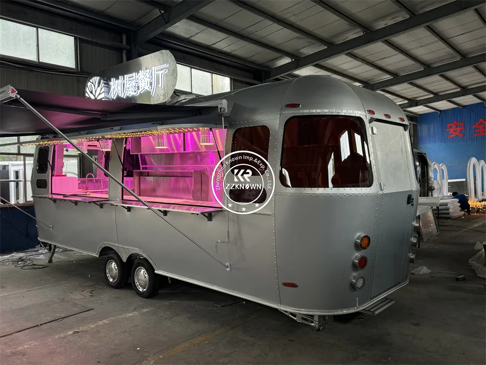 Airstream aço carrinho de cachorro-quente cafeteria quiosque caminhão de comida reboque rua restaurante concessão caminhão de comida cozinha móvel