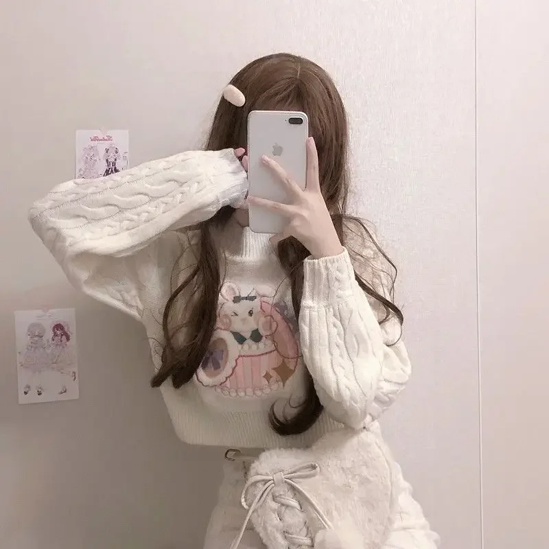 Mode Winter Meisje Jumper Harajuku Vrouwen Trui Kawaii Konijn Losse Casual Trui Vrouwelijke Streetwear Knit Trui Mujer Top