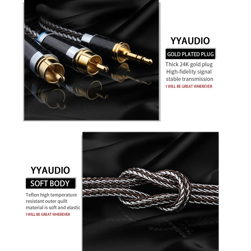 YYAUDIO RCA Kabel HiFi Stereo 3,5 mm do 2RCA Kabel audio AUX RCA Jack 3,5 Y Rozgałęźnik do TV PC Wzmacniacze DVD Przewód głośnikowy