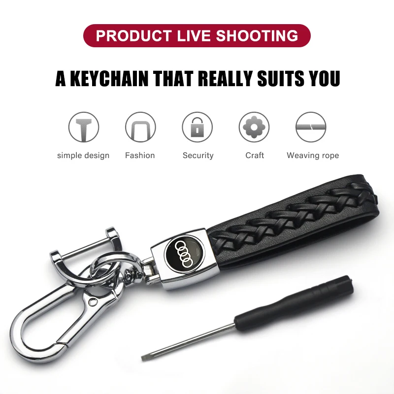 Leather rope keychain hand-woven buckle car keychain 3D car key suitable for Audi Sline TT S3 S4 S5 RS A3 A4 A5 A6 A7 Q3 Q5 Q7