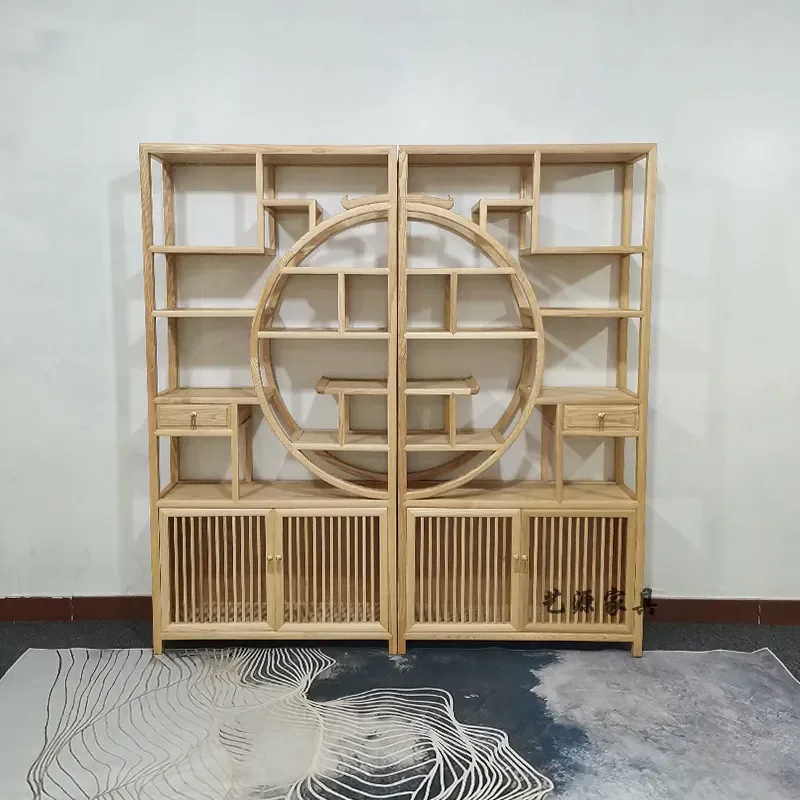 Solid Ash Wood Bogu Shelf Partition Cabinet Tea Storage Rack Simple Bookcase for Living Room Entrance Display Unit