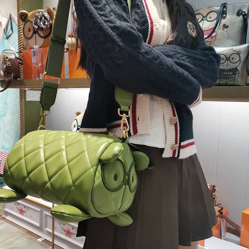 Cream Bear Cylinder Bag High Quality Leather Cartoon Cute Pink Women's Bag Sweet Casual Fashion Shoulder Crossbody Bags