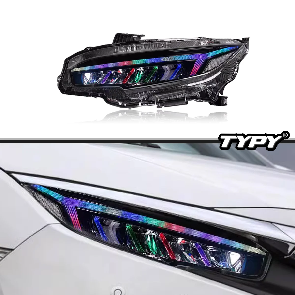 

TYPY Новый светодиодный налобный фонарь, модифицированный для Honda Civic 10th RGB, 2016-2021, динамический сигнальный налобный фонарь, автоаксессуары