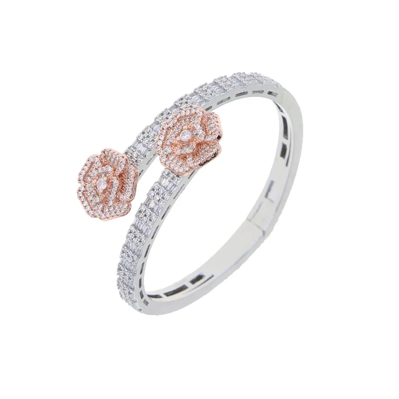 

Модный браслет с подвеской в виде цветка и кубического циркона Bling Cz Paved Iced Out Opened Rose Браслет для мужчин и женщин в стиле хип-хоп Роскошные ювелирные изделия