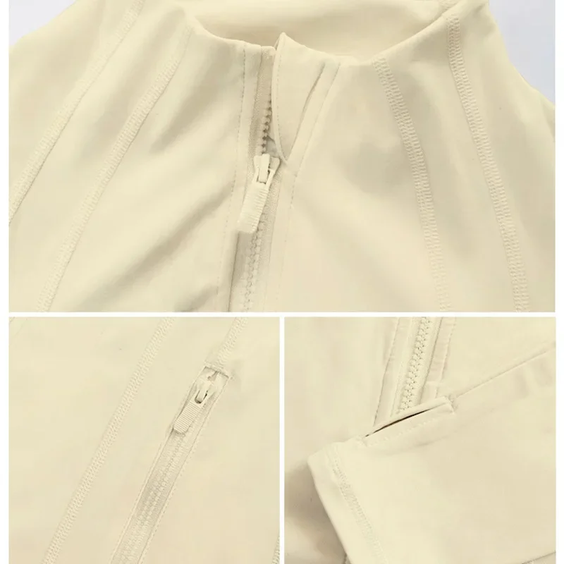 سترة صفراء ضيقة من الحرير الجليدي للحماية من الشمس سترة نسائية لليوجا بخصر علوي ملابس خارجية صيفية رفيعة من Lulu Zukun جديد 2025