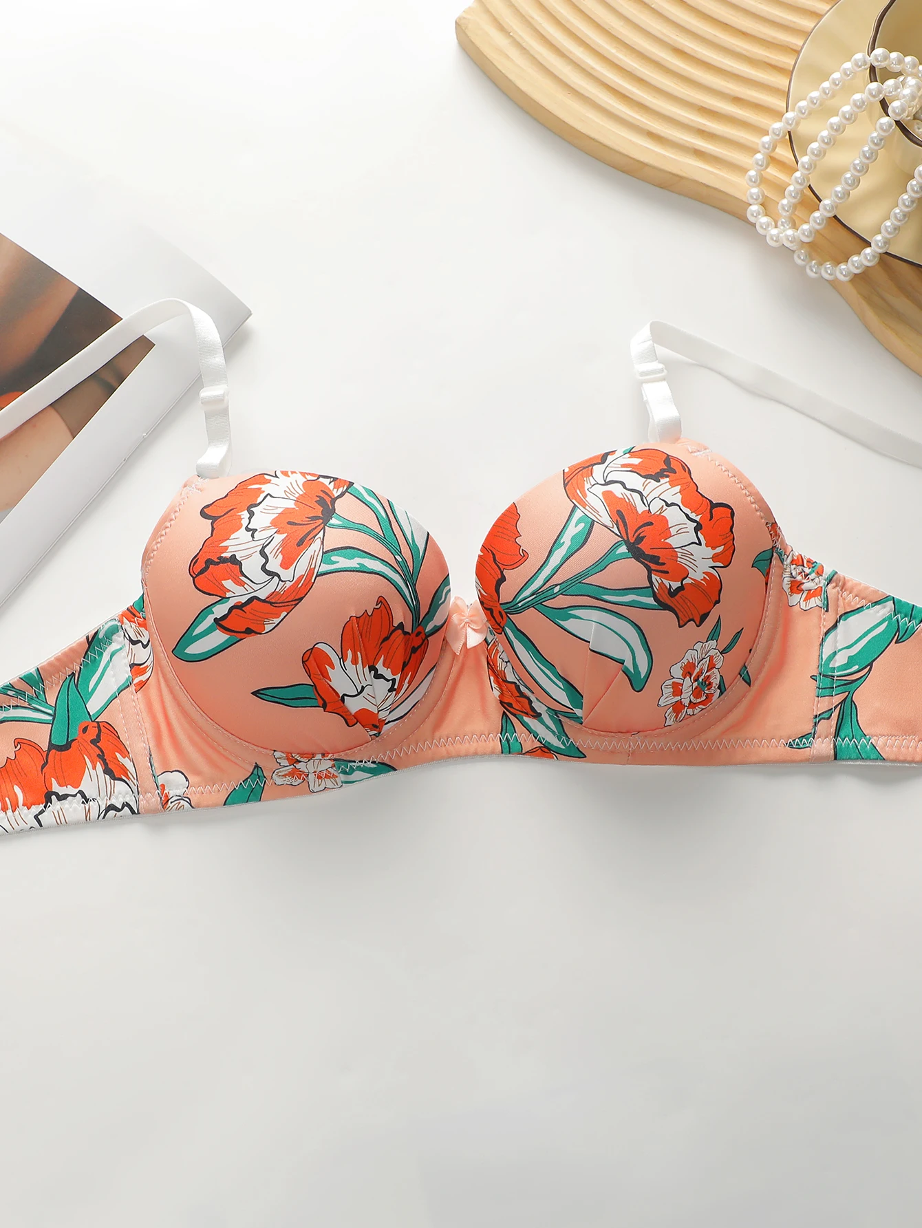 Hot Selling High-quality Multi-color Lingerie 2-piece set For Women\'s Underwear Beautiful Flower Print Push Up Bra Set A2138